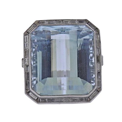 Platinum 26ct Aquamarine Diamond Ring