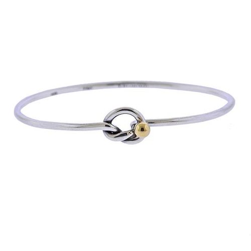 Tiffany &amp; Co Silver 18k Gold Love Knot Bangle Bracelet