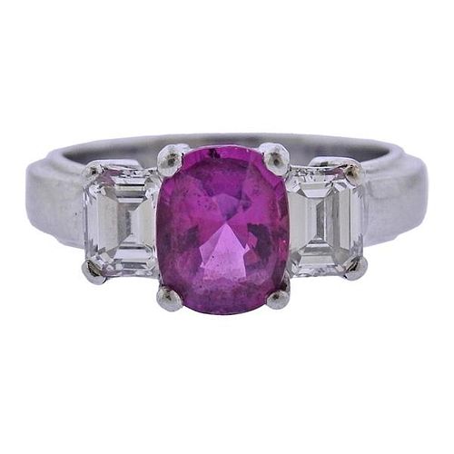 Platinum Pink Sapphire Diamond Engagement Ring