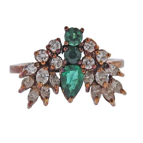 18k Gold Diamond Emerald Insect Motif Ring