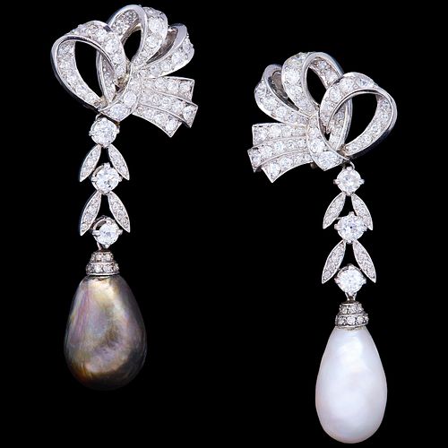 IMPORTANT PAIR OF DIAMOND AND PEARL DROP EARRINGS