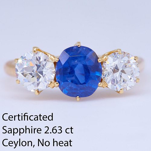 BAILEY, BANKS & BIDLE, IMPORTANT SAPPHIRE AND DIAMOND 3-STONE RING