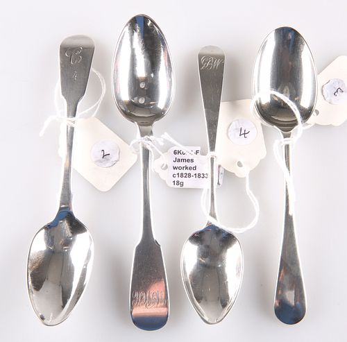 FOUR SCOTTISH PROVINCIAL SILVER TEASPOONS, comprising an Old English patter