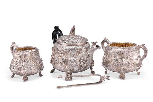 A FINE EDWARDIAN SILVER FOUR-PIECE TEA SERVICE, IN THE TENIERS STYLE, by Sy