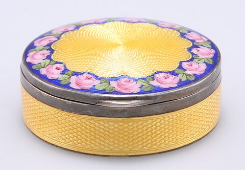 A YELLOW-GROUND ENAMEL BOX, early 20th Century, apparently unmarked, circul