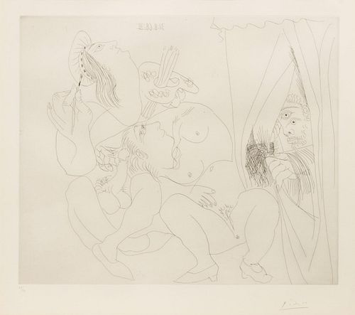 Pablo Picasso - Raphael et la Fornarnia. V: Avec Voyeur Ecartant le Rideau
