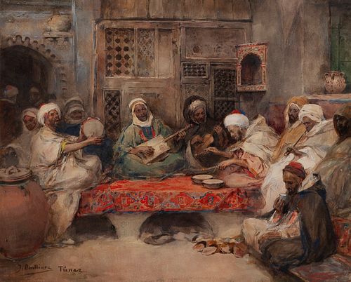JOSÉ BENLLIURE GIL (Valencia, 1855 - 1937). "Inside a cafeteria", Tunisia.