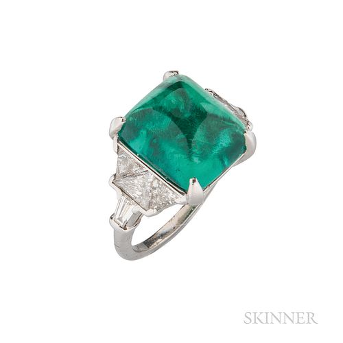 Fine Tiffany & Co. Platinum, Emerald, and Diamond Ring
