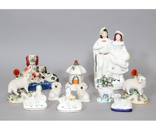 STAFFORDSHIRE FIGURES AND SPILL VASES
