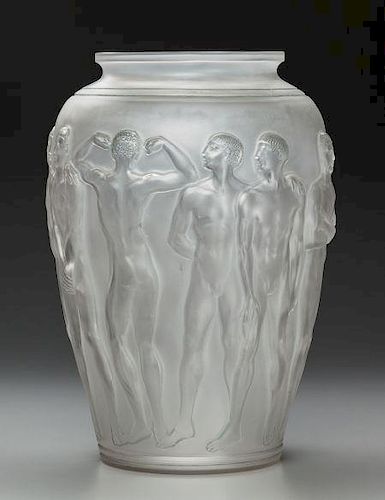 R. Lalique Frosted Glass Palestre Vase