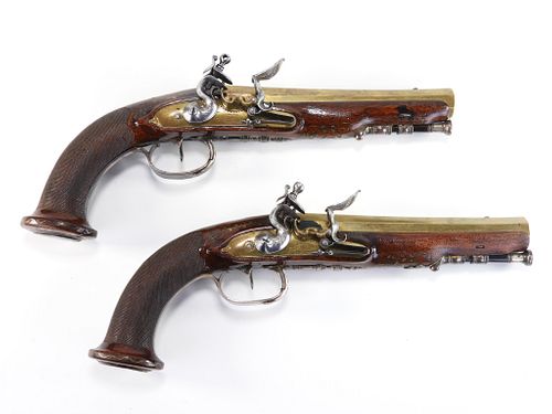 Pair of Roquel Brass Barrel Flintlock Pistols