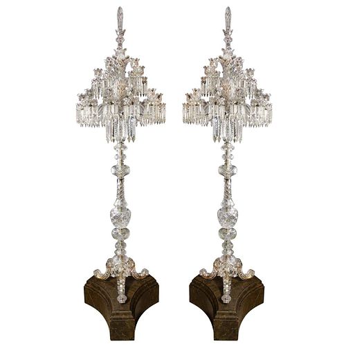 Cristalleries De Baccarat, a Large Pair of French Cut Crystal 18-Light Torcheres