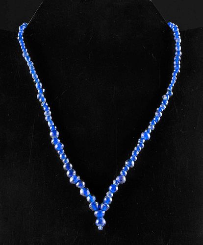 Gorgeous Roman Glass Bead Necklace w/ Cobalt Hues
