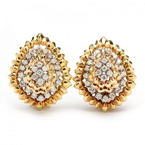 Pair of Retro 14KT Gold and Diamond Ear Clips