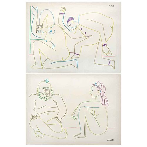 PABLO PICASSO, La Comedia Humana, Unsigned, Dates on plate, Lithographies without print  number, 9.4 x 12.5" (24 x 32 cm) each, Pieces: 2 | PABLO PICA