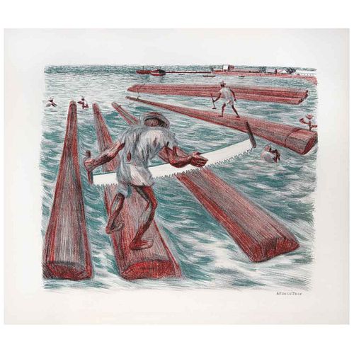 ALFREDO ZALCE, Aserradero en Campeche, Signed, Lithography without print number, 11.4 x 13.7" (29 x 35 cm) | ALFREDO ZALCE, Aserradero en Campeche, Fi