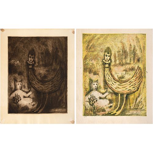 LOLA CUETO, Edén, Signed on plate and dated 60, Etchings and aquatint 1/ 25 and 6 / 25, 9.4 x 7.4" (24 x 19 cm) each, Pieces: 2 | LOLA CUETO, Edén, Fi