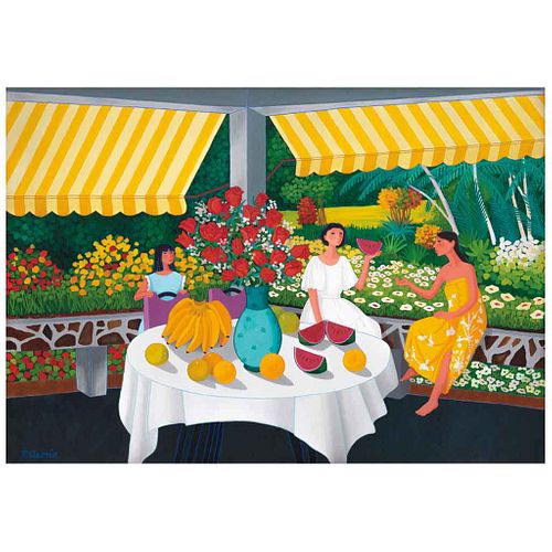 TRINIDAD OSORIO, Rosas y terraza, Signed, Acrylic on canvas, 27.5 x 39.3" (70 x 100 cm), Certificate | TRINIDAD OSORIO, Rosas y terraza, Firmado, Acrí