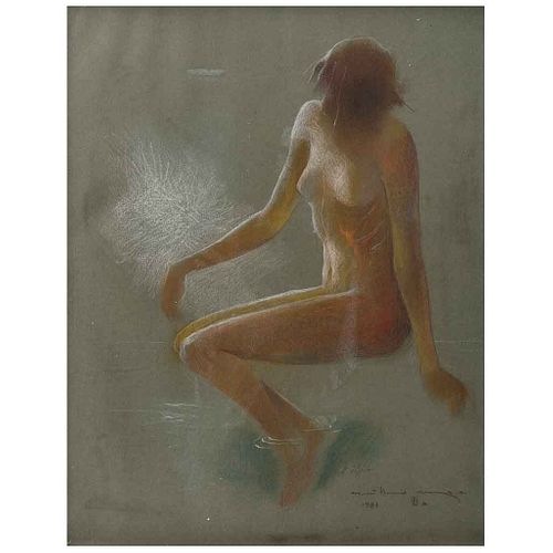 GUILLERMO MEZA, Desnudo, Signed, with monogram and dated 1983, Pastels on paper, 15.3 x 12" (39 x 30.5 cm), Certificate | GUILLERMO MEZA, Desnudo, Fir