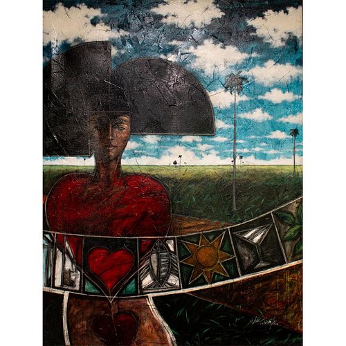 Jesus Rivera (Cuban b. 1956) Acrylic and Oil on Canvas, Corazon