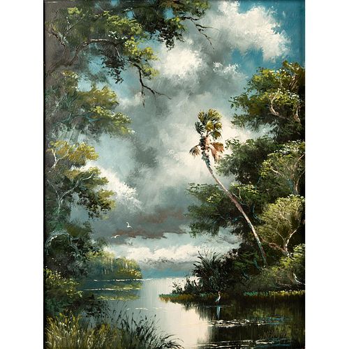 Sam Newton (American b. 1948) Florida Highwaymen Landscape, Oil on Board