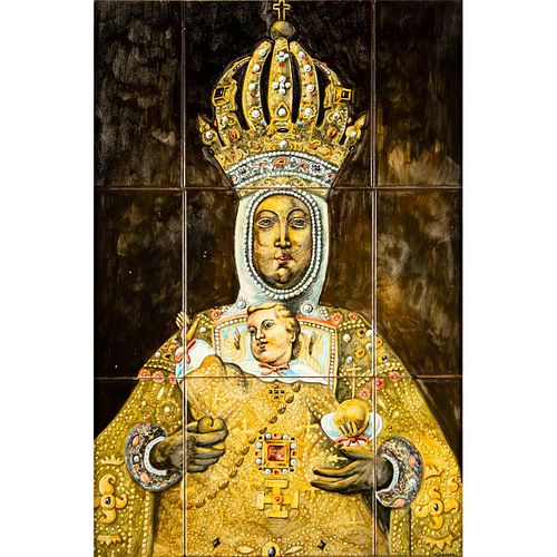 Vintage Framed Art Tile, Virgin Of The Sanctuary