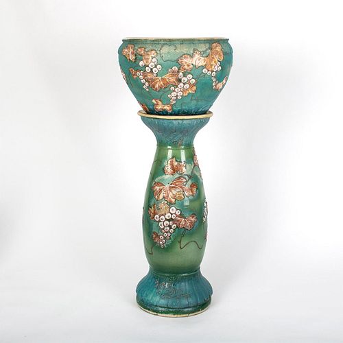 Roseville Style Pottery Jardiniere with Pedestal Stand