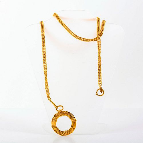 Vintage Chanel Gold Plated Magnifying Glass Pendant Necklace