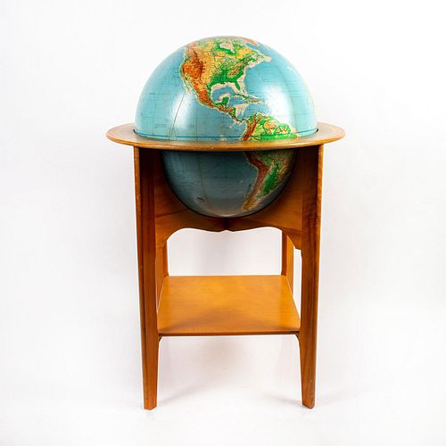 Antique School Globe On Wood Stand
