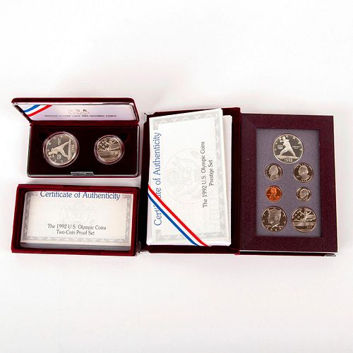 2pc 1992 US Olympic Coins Prestige Set and 2 Coin Proof Set