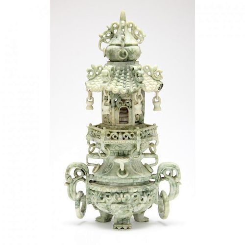 Chinese Soapstone Pagoda Censer 
