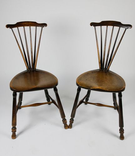 Pair Of English Oak Brace Back Windsor Side Chairs