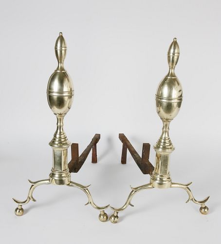 Pair of Brass Double Lemon Top Andirons, 19th Century