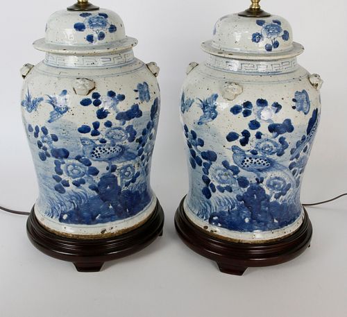Pair of Contemporary Chinese Canton Style Temple Jar Lamps