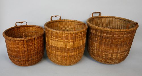 Rare Nesting Set of 3 Jose Formoso Reyes Nantucket Waste Baskets, circa 1959