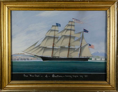 Raffaele Corsini Watercolor "Portrait of the Bark 'White Cloud' of Boston Entering Smyrna Bay, 1857