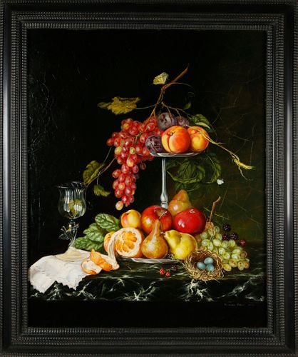 Irmgard Arvin Oil on Panel "Tabletop Fruit Still Life"