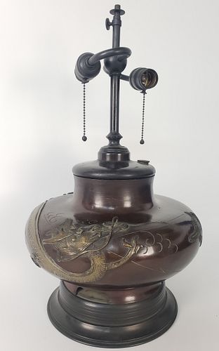 19th Century Japanese Meiji Period Bronze Mixed Metal Lamp