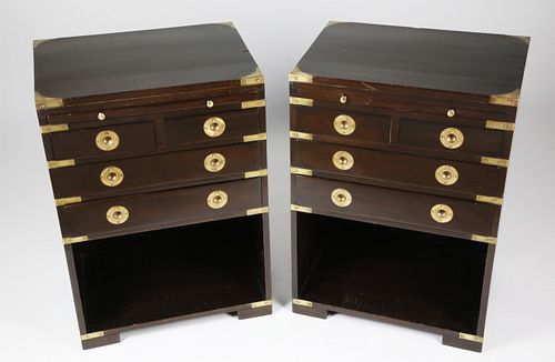 Pair of Vintage Campaign Style Brass Bound Mahogany Night Stands