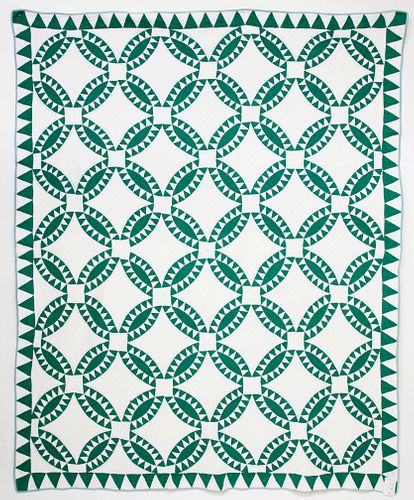 1930s Green and White Sawtooth Wedding Ring Quilt