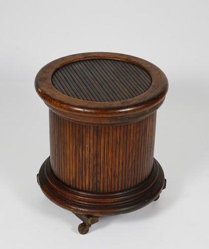 Antique Oak Beadboard Paneled Commode Side Table, 19th Century