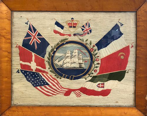British Woolie with Clipper Ship Cartouche and Allied Flags, 19th Century