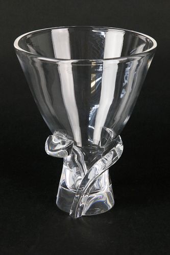 Signed Steuben Clear Crystal Vase With Twist Base