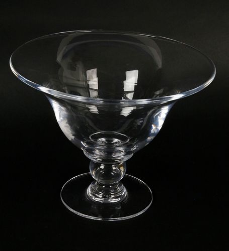 Vintage Signed Simon Pearce Clear Crystal Glass Compote Center Bowl