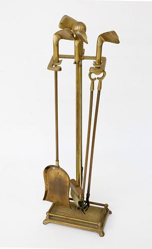 Five-Piece Brass "Golf Club" Fireplace Tool Set