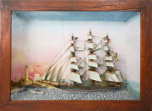 American Folk Art Clipper Ship Shadowbox, 19th Century