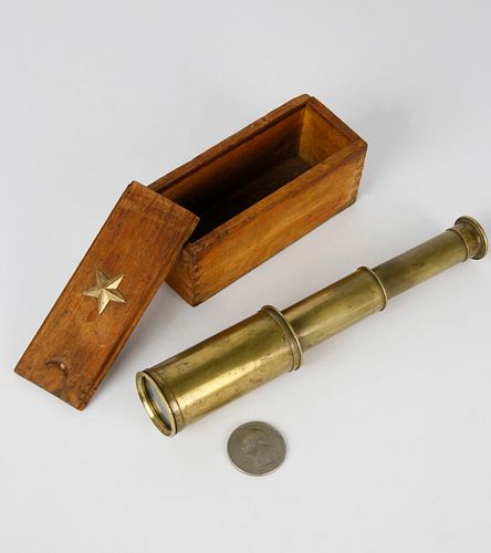 Petite 2-Draw Brass Spyglass in Fitted Box, 19th Century