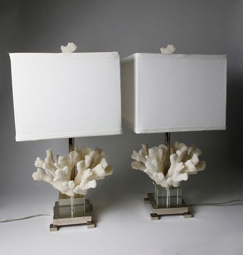 Pair of Contemporary Faux White Coral Lamps