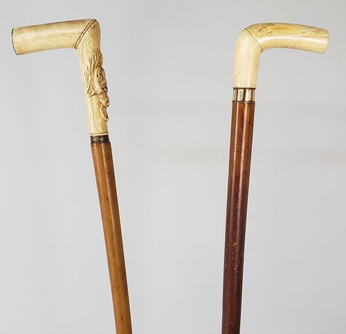 Two Antique Whalebone Handled Canes