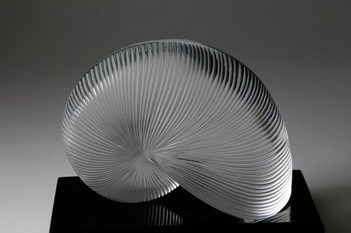 Signed Baccarat Crystal Nautilus Shell on Stand
